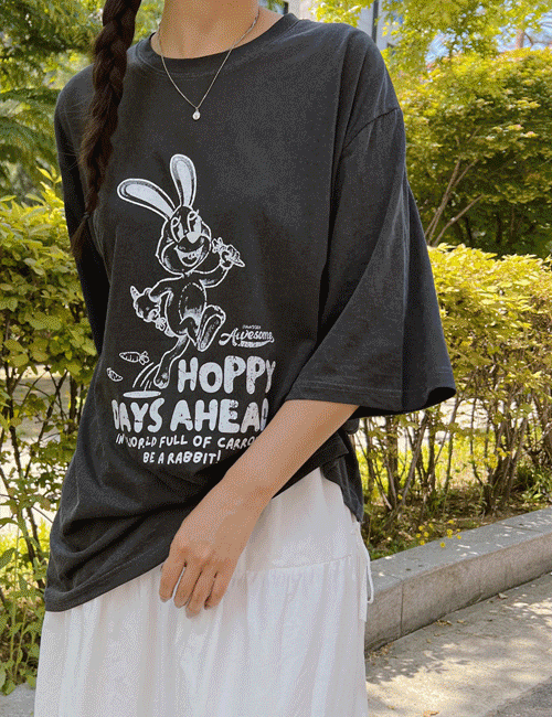 [3color]피그먼트 토끼 래빗 레터링 루즈핏 반팔 티셔츠